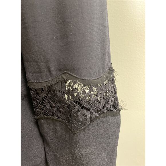 MADEWELL Silk Black Blouse Top Lace Details 3/4 Sleeves Crew Neck Large - Picture 3 of 7